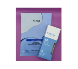 Apsaugins kremas nuo saulės SPF50+ ir lakštinė drėkinamoji veido kaukė FRUDIA