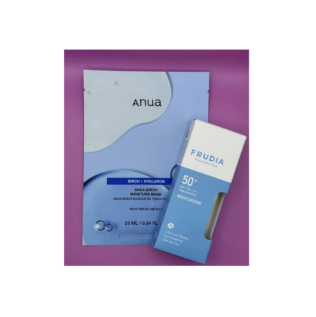 Apsaugins kremas nuo saulės SPF50+ ir lakštinė drėkinamoji veido kaukė FRUDIA